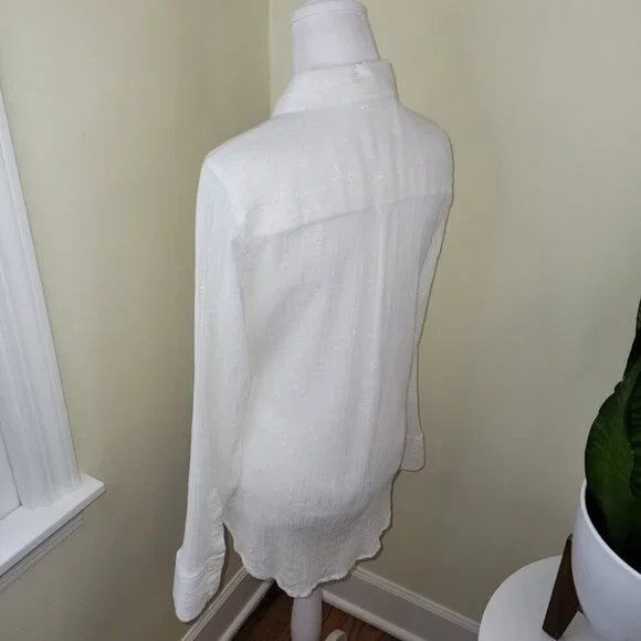 Treasure & Bond Button Up Blouse Ivory W/Silver Thread Collared Women's Size XS - Picture 7 of 15